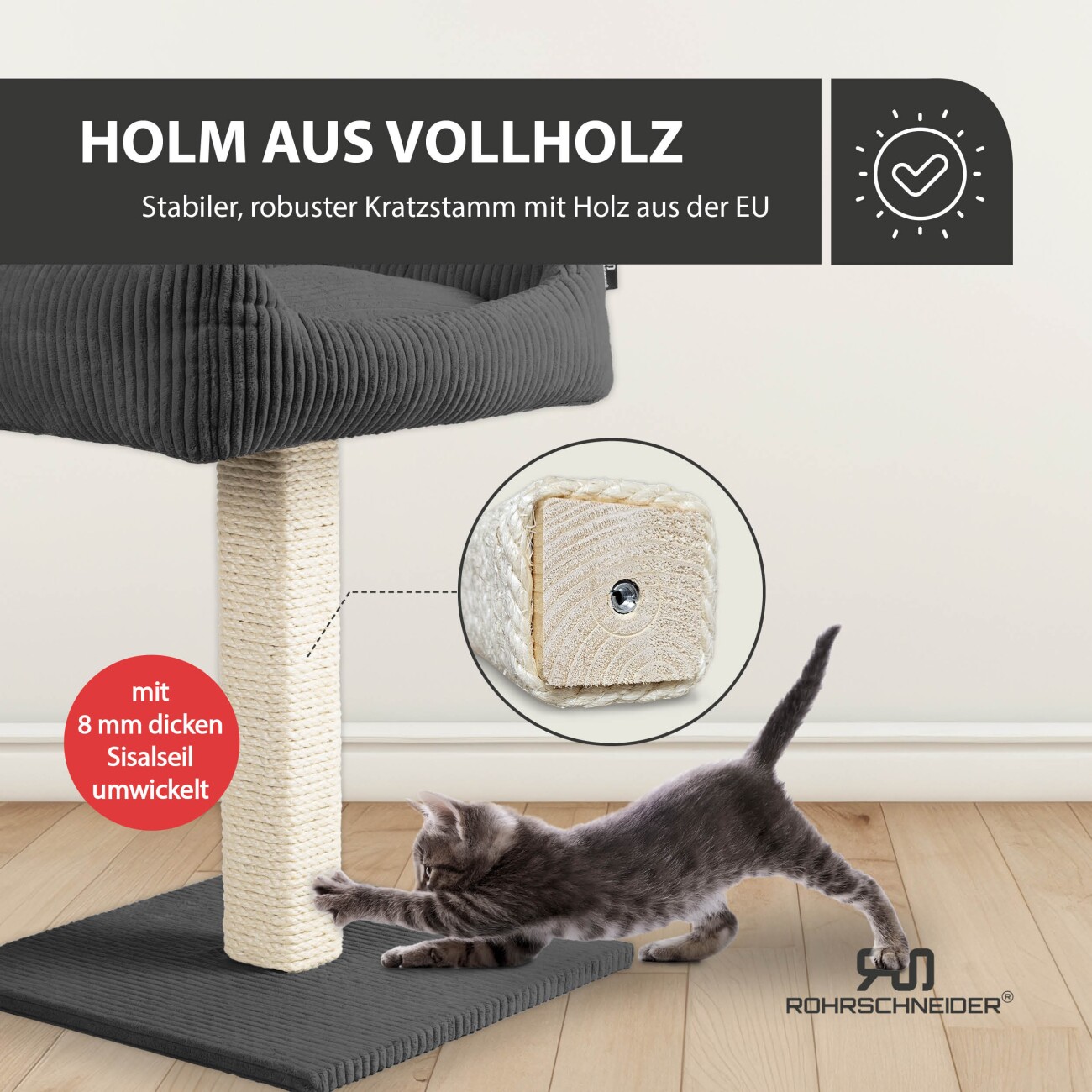 Rohrschneider ® Katzenbaum Wolly mit kuscheligem Katzenbett, waschbarer Kissenbezug