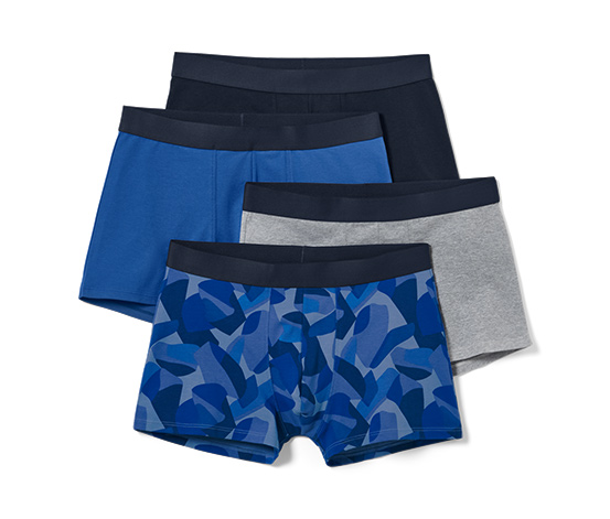 4 Slipboxer, blau, Alloverprint und grau