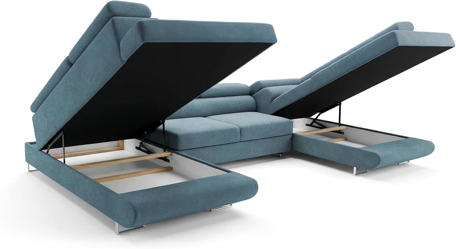 Ecksofa mit Schlaffunktion Big PASTI U-Form, Sofa Couch mit Bettkasten, 3-Sitzer Eckcouch, Schlafsofa für Wohnzimmer, Big Sofa Couch mit Schlaffunktion (Pet Friendly Edition Petrolblau)