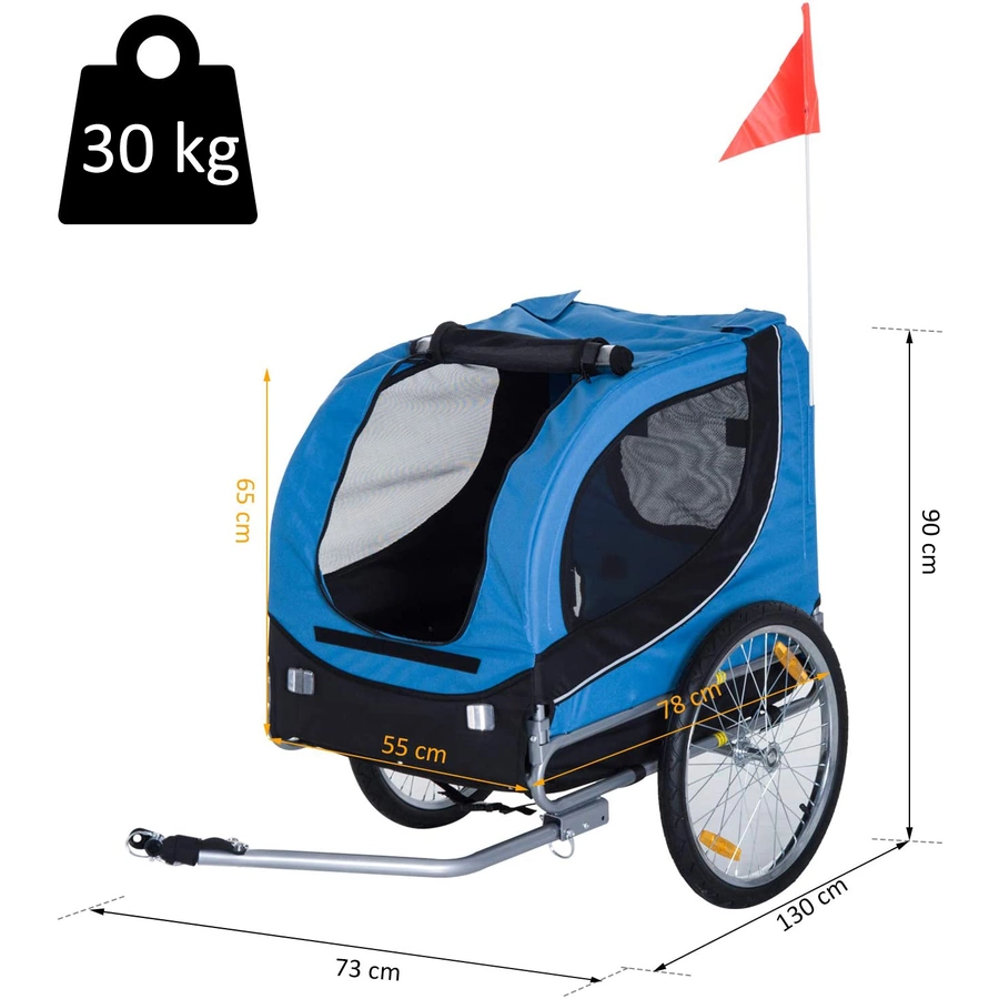 PawHut Hundeanhänger mit Sicherheitswimpel blau, schwarz