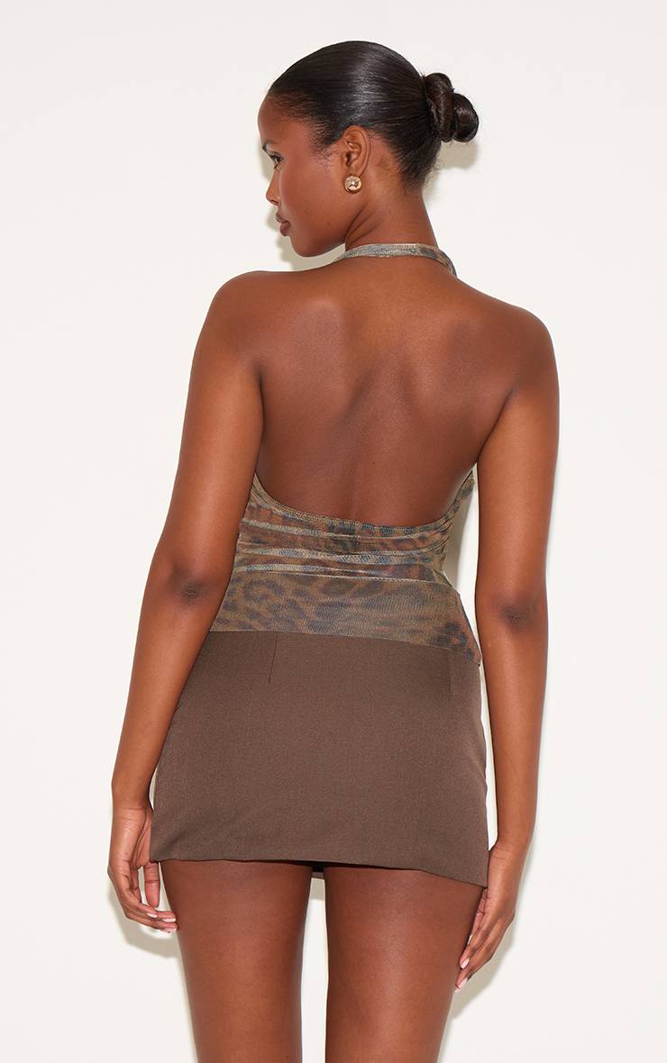 Marron Haut À Col Licou En Mesh Imprimé