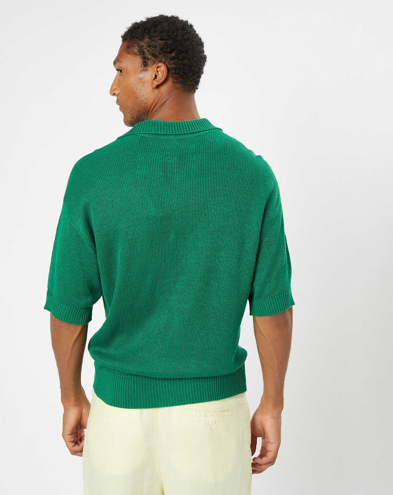 Marc O'Polo Polo 100% Lin manches courtes Maille vert emeraude