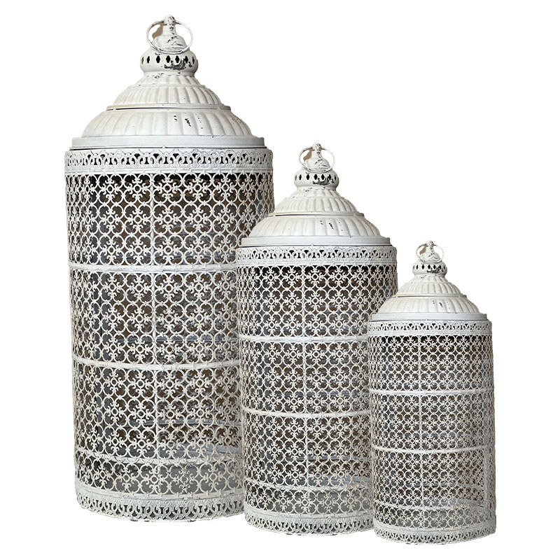 Ensemble 3 lanternes blanches 30x30x71cm