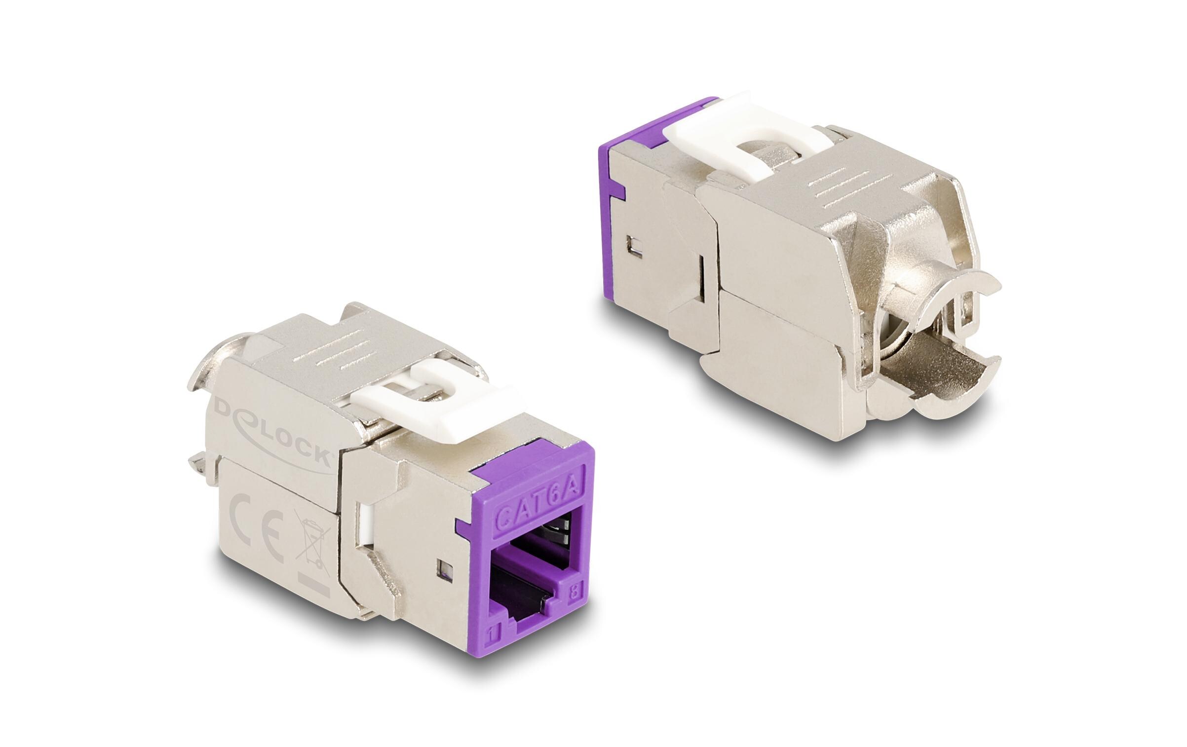 Keystone-Modul RJ45 zu LSA Cat.6A Violett, 10 StückDelock Keystone Modul RJ45 Buchse zu LSA Cat.6A werkzeugfrei violett Set 10 Stück