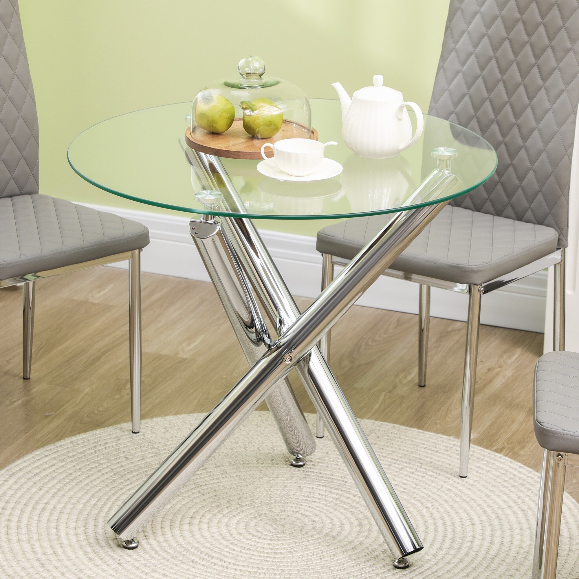 HOMCOM Esstisch mit verstellbaren Füße und Glasplatte transparent 80L x 80B x 74H cm