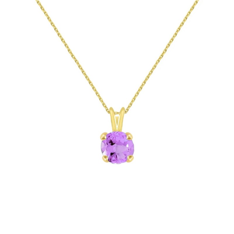 Collier - Pendentif Or Jaune Améthyste Ronde - Femme