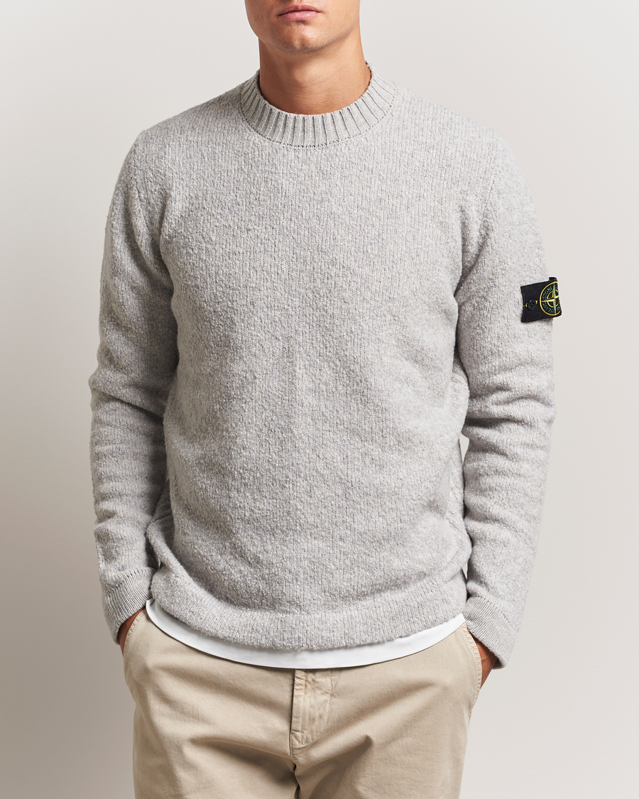 Stone Island Brushed Knitted Wool Crew Neck Grey Melange