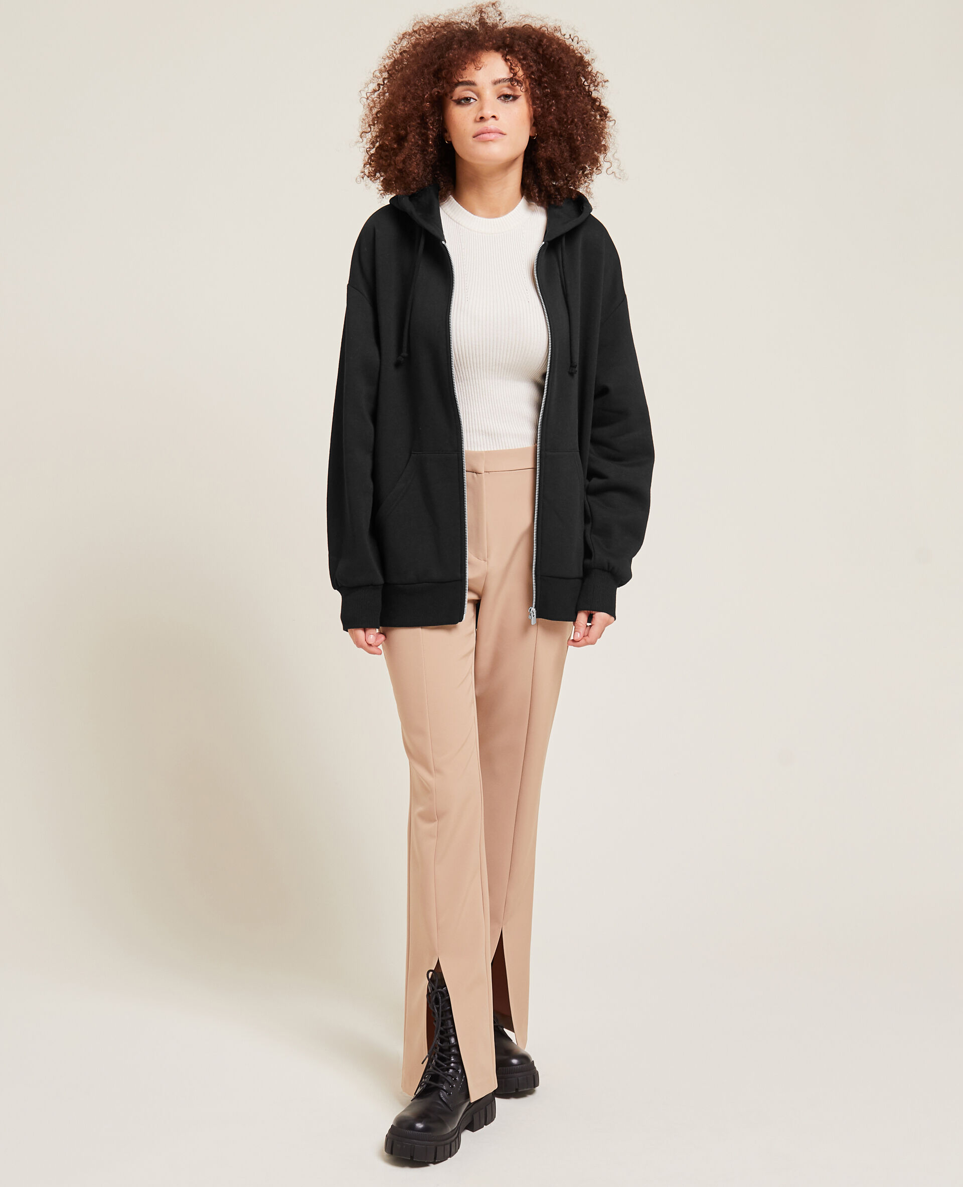 Sweat zippé oversize avec capuche - Noir