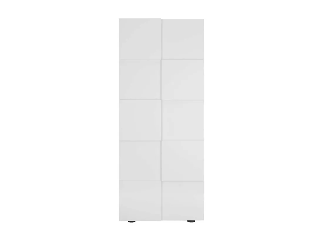 REBECCA - Penderie 2 portes avec 2 étagères Blanc Laqué Weiss Relief Damiers