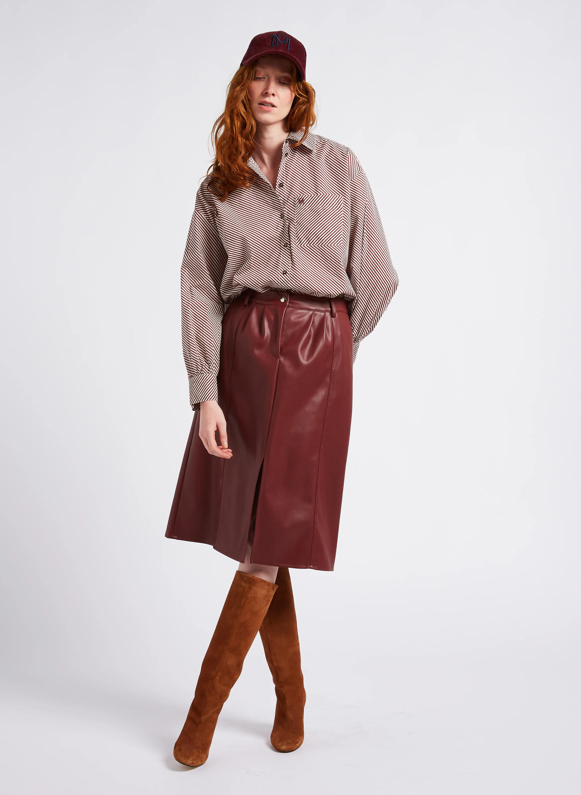 JOSIE - Jupe midi fendue| Rouge