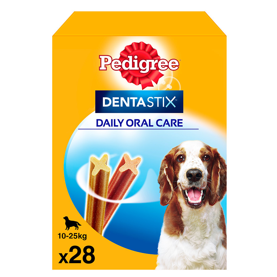 Petiscos dentais Pedigree Dentastix para cães de porte médio.
