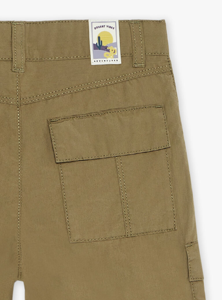 Bermuda cargo kaki clair en popeline craquante