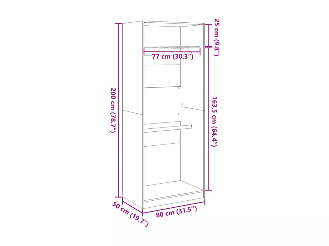 Garde-robe chêne artisanal 80x50x200 cm bois d'ingénierie