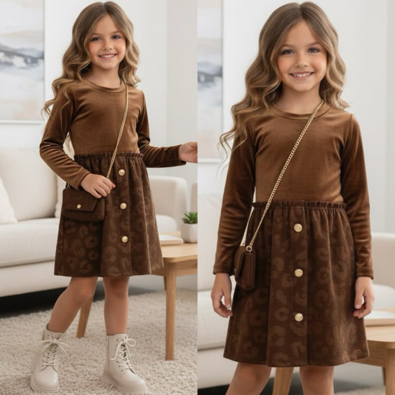 Velvet Leopard Dress & bag - bruin