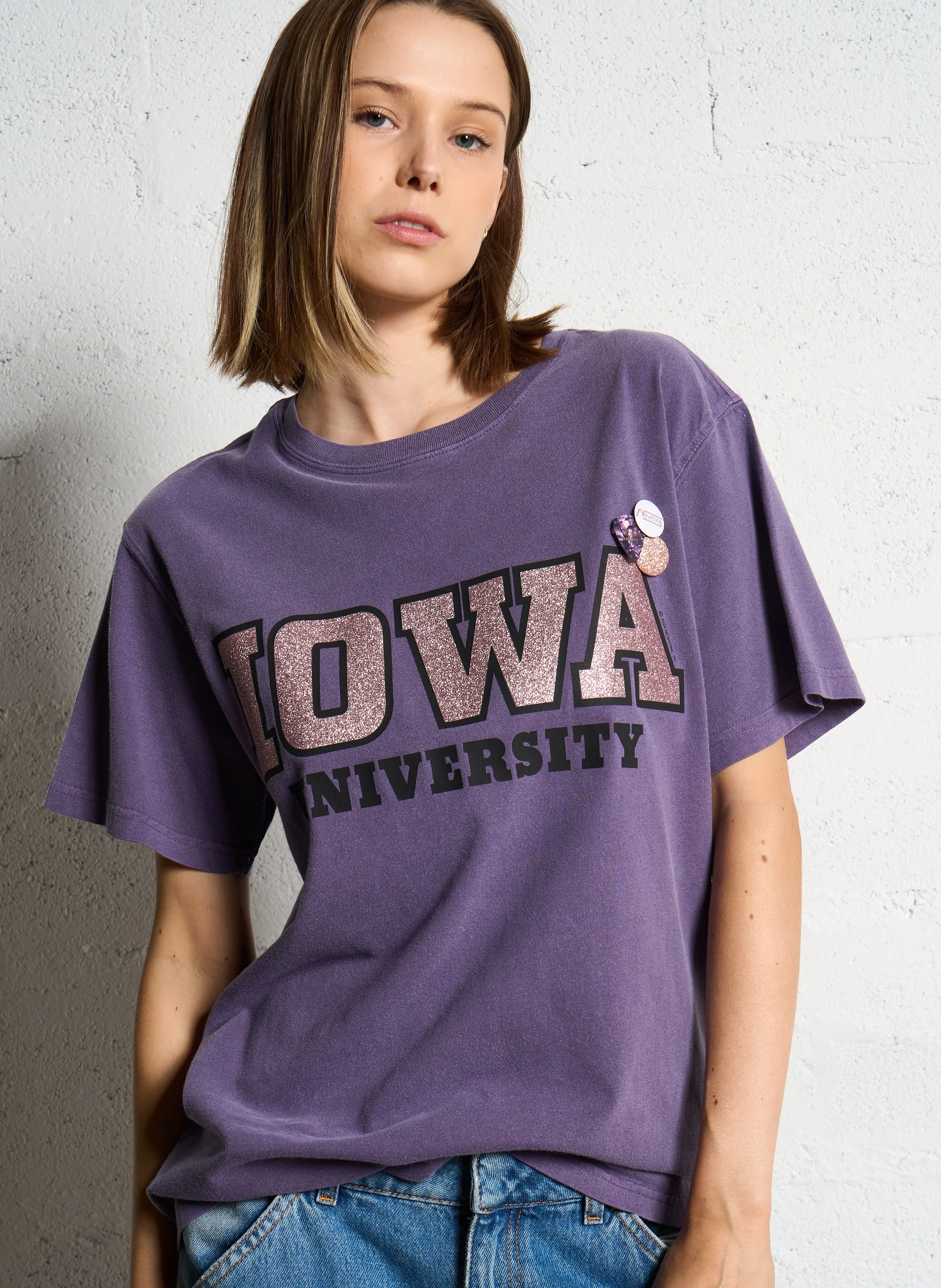 TRUCKER UNIVERSITY - Tee-shirt droit col rond sérigraphie à paillettes en coton | Violet