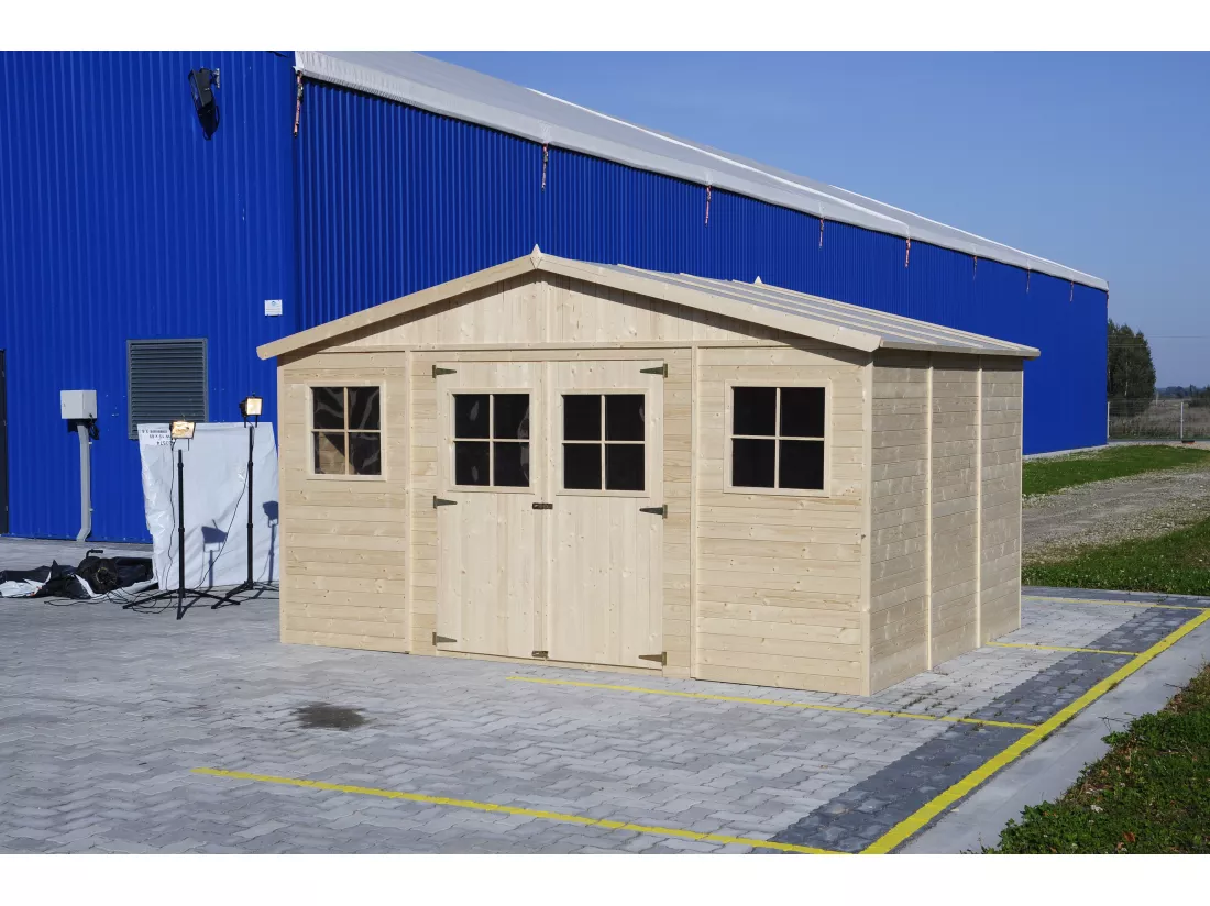 Abri de jardin en bois AVEC PLANCHER IMPRÉGNÉ- H246x418x320 cm/12 m² - Timbela M331+M331G