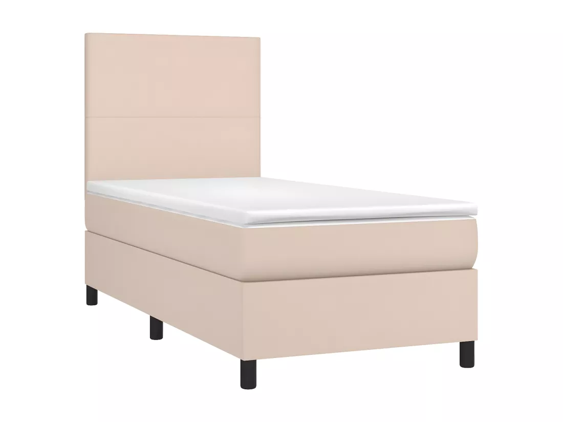 Sommier tapissier matelas et LED Cappuccino 90x200cm Similicuir