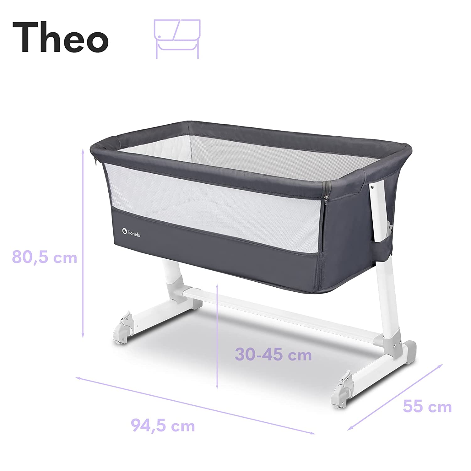 Lionelo Theo dark grey Baby Beistellbett Kinderbett dunkelgrau