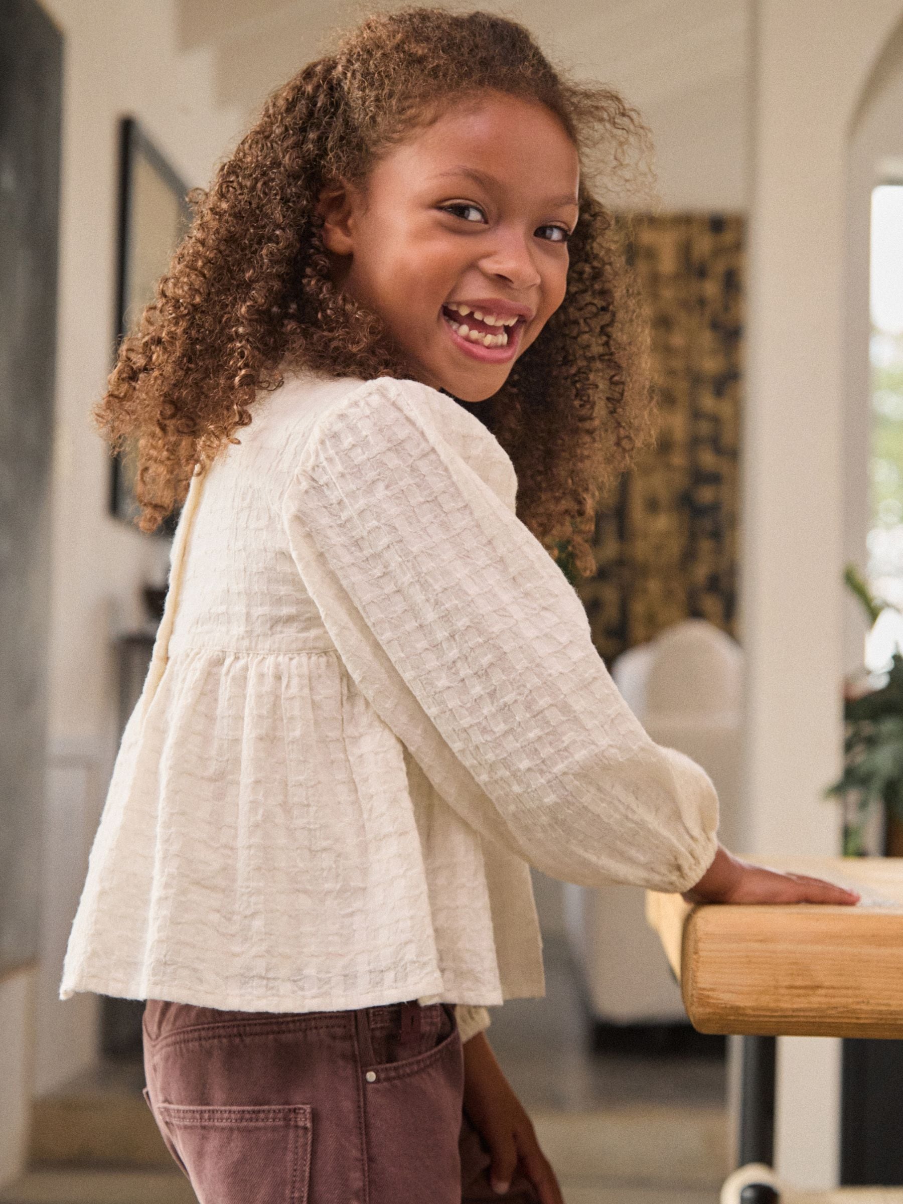 Ecru - Long Sleeve Ruffle Blouse (3-16yrs)