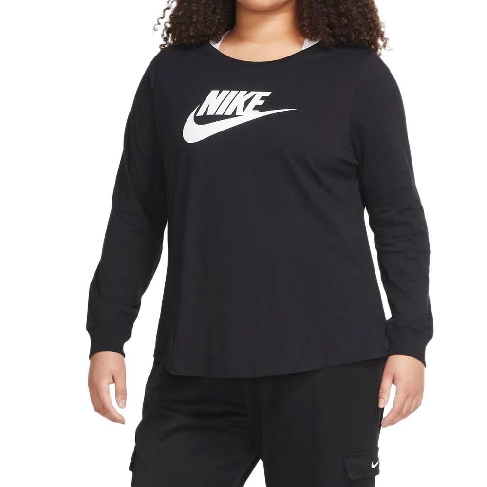 Nike T-shirt Manches Longues Noir Femme Nike Essential (grande taille)