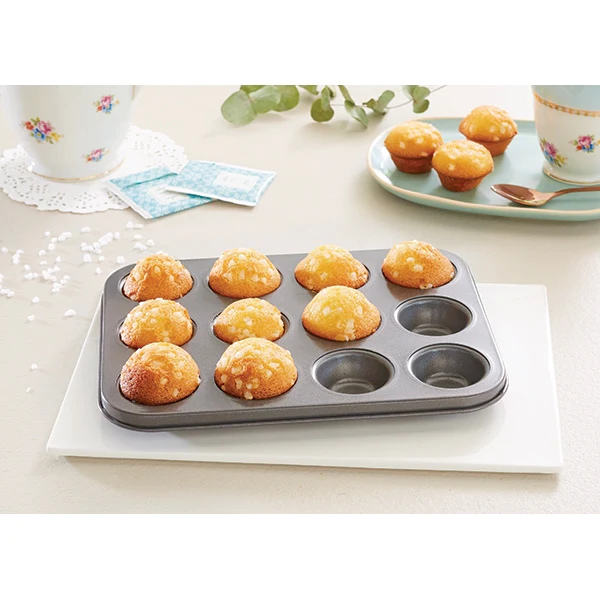 Lot 2 plaques 12 muffins et 12 mini-muffins acier revêtement antiadhér