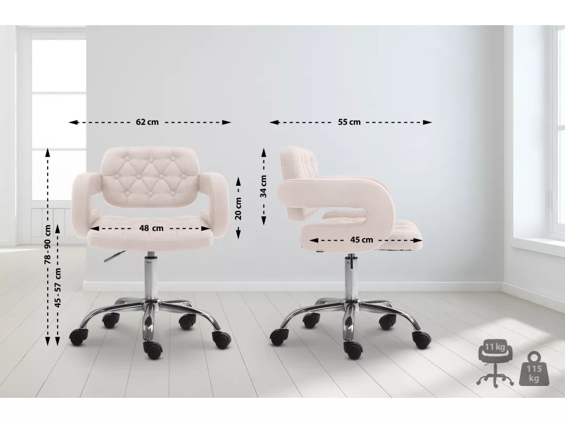 Chaise de bureau - Tissu & Métal chromé - Beige - Dublin