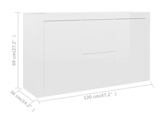 Buffet Blanc brillant 120x36x69 cm Aggloméré