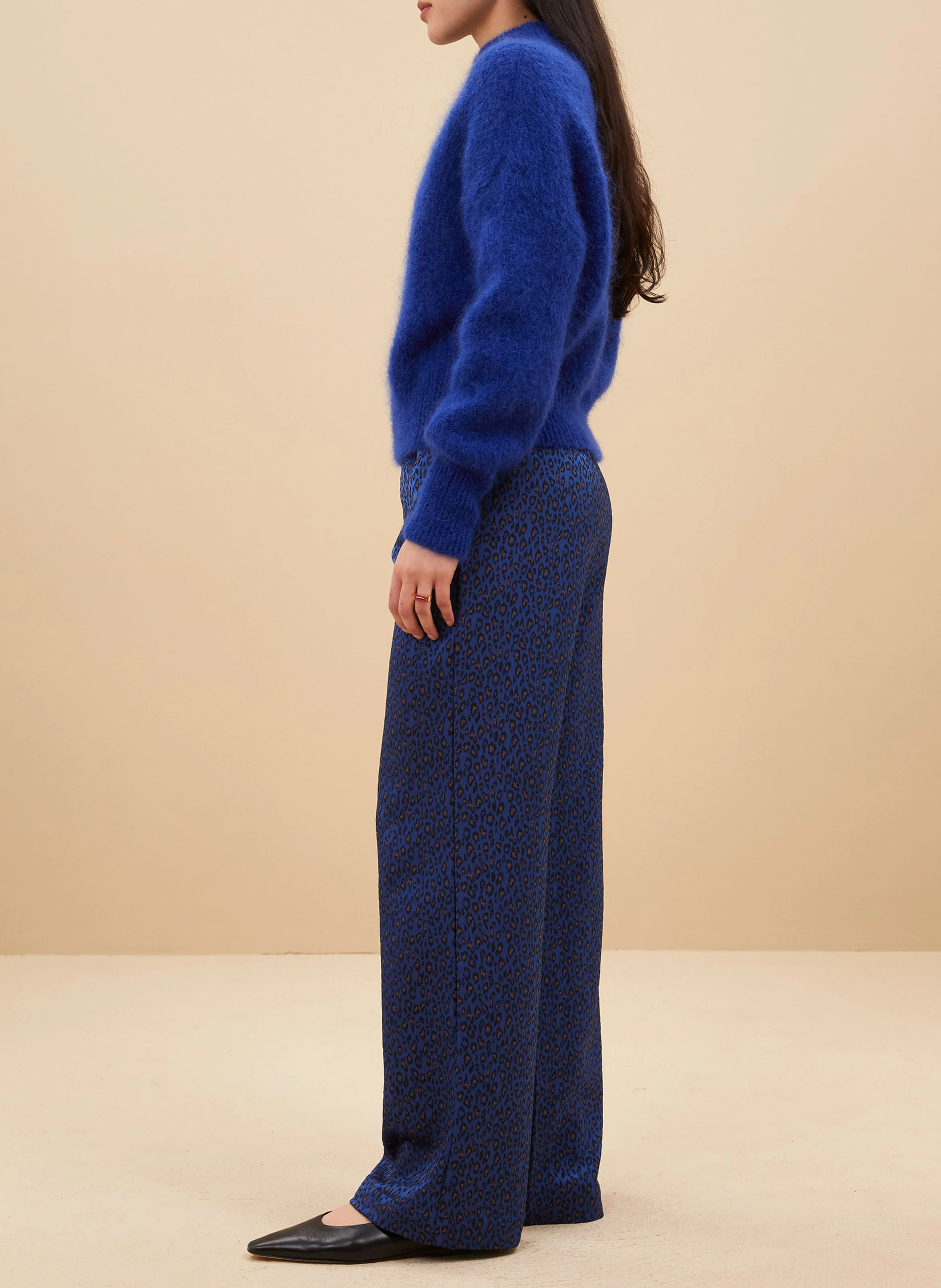 ROBYN - Pantalon droit imprimé léopard | Bleu