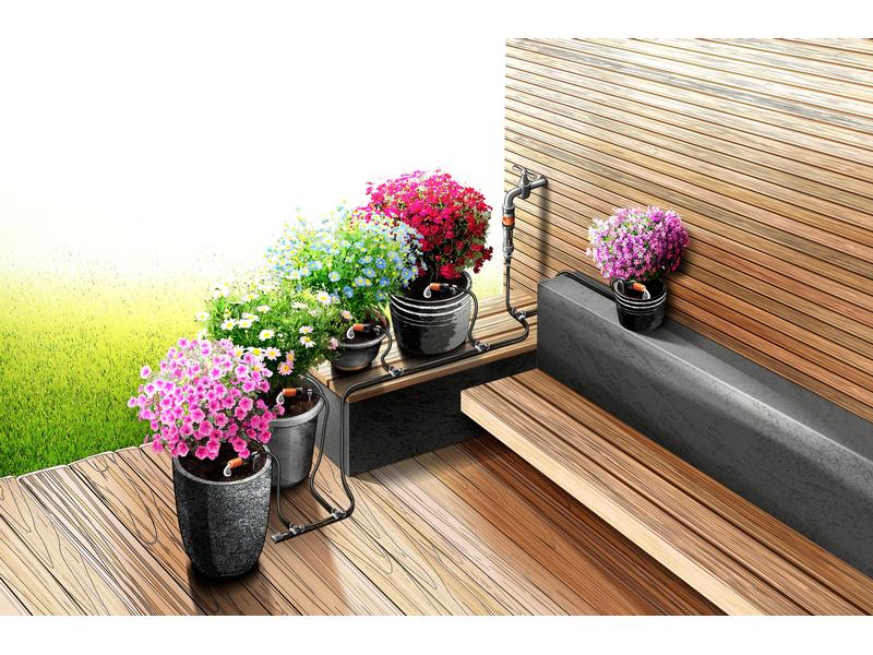 GARDENA Start-Set Tropfbewässerung für Pflanztöpfe Micro-Dr Gardena supports UNICEF – Bewässerungssystem für bis zu fünf Töpfe