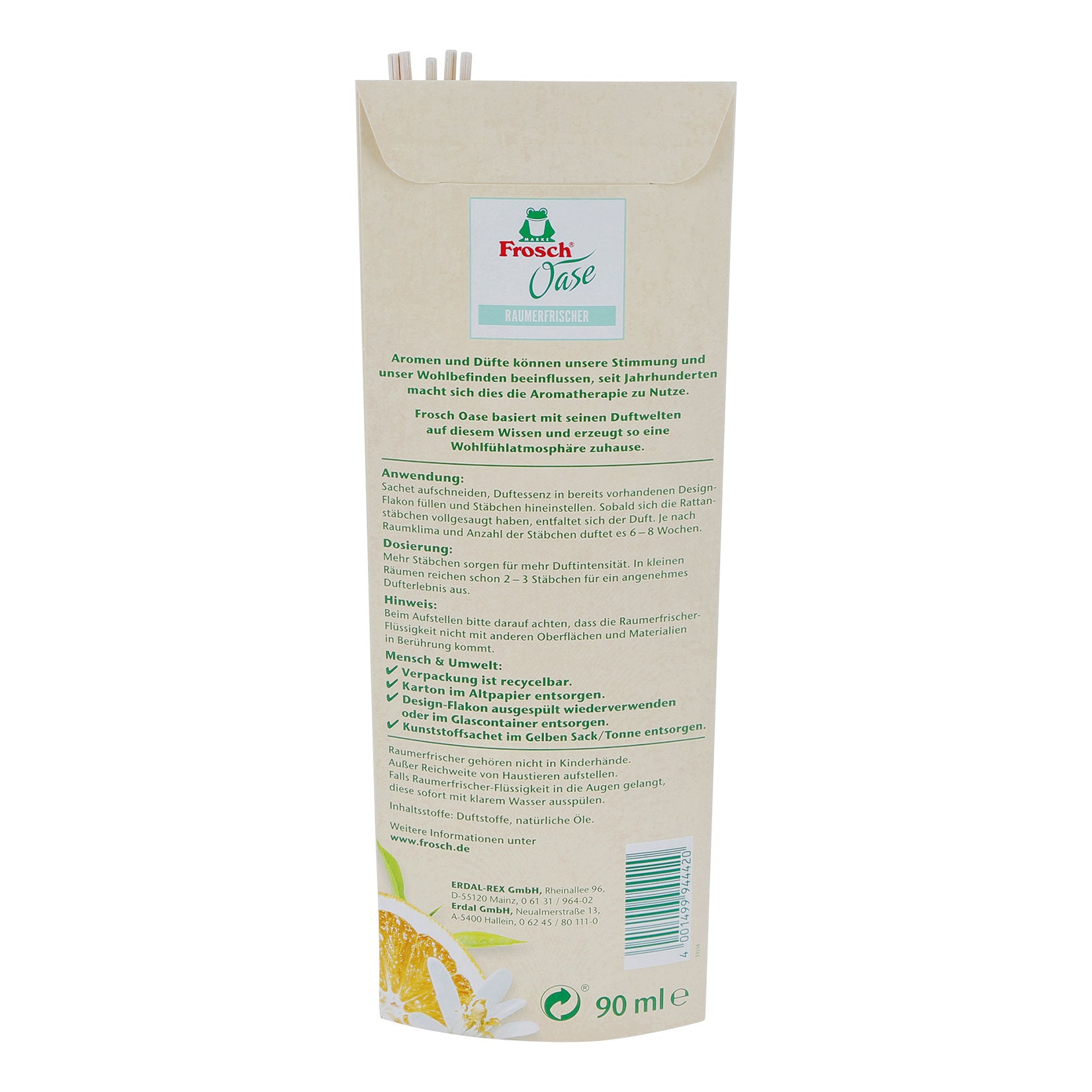 Frosch Oase Raumerfrischer Orangenblüte Nachfüllpack 90 ml, 8er Pack