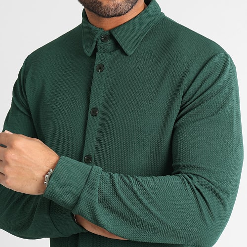 Chemise Manches Longues Texturé Waffle 0577 Vert Bouteille