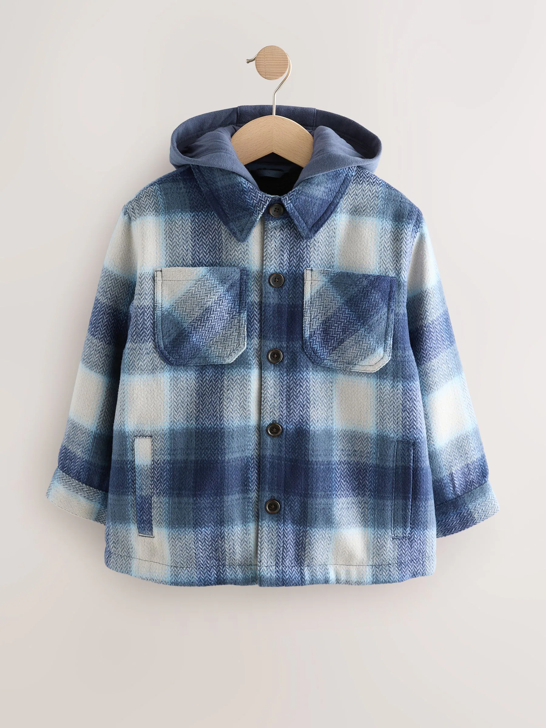 Donkerblauw - Borg gevoerde Ruit Overshirt Met capuchon (3-16jr)