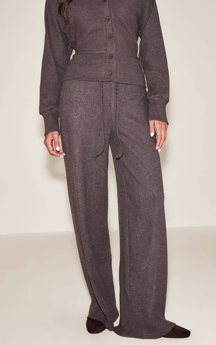Marron Foncé Pantalon Large Taille Basse Côtelé Doux Ensemble Coordonné