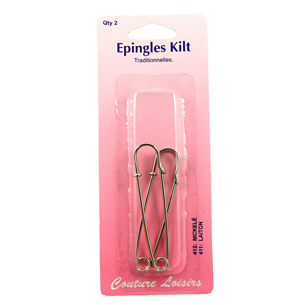 Lot de 2 épingles à kilt argentées 75mm
