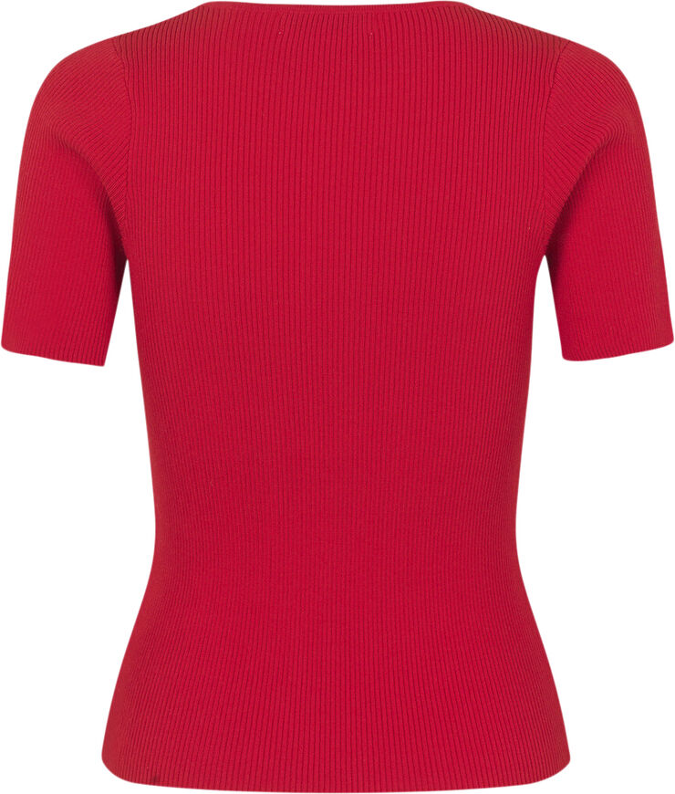 A-VIEW Rib knit short sleeve top Red