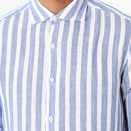 Chemise Manches Longues A Rayures Blanc Bleu
