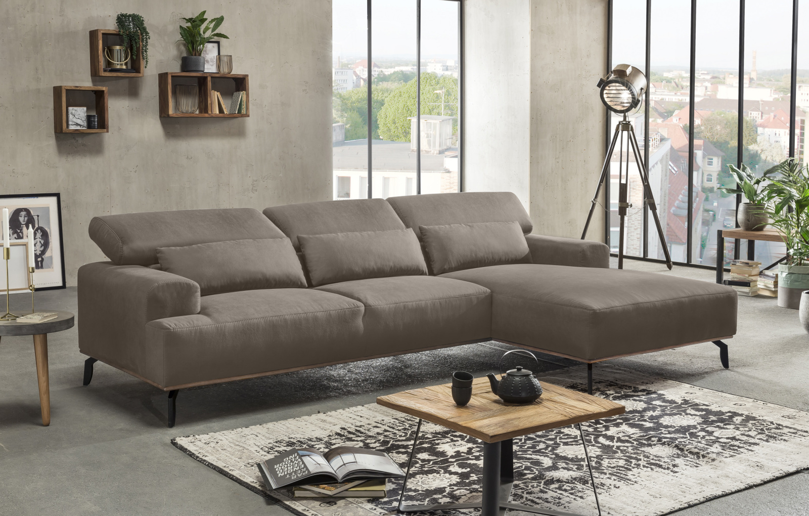 Ecksofa - light brown - Microfaser - Recamiere rechts