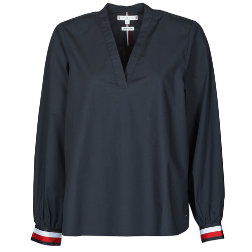 Tommy Hilfiger - ORG CO V-NK CUFF STP BLOUSE LS Marino