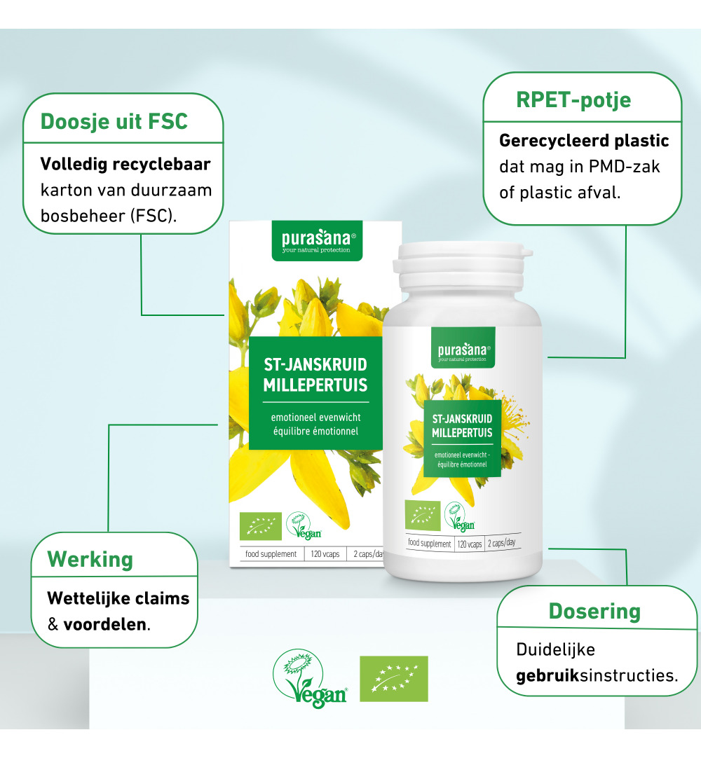 Purasana Sint Janskruid Millepertuis Vegan Bio (120 vega capsules)