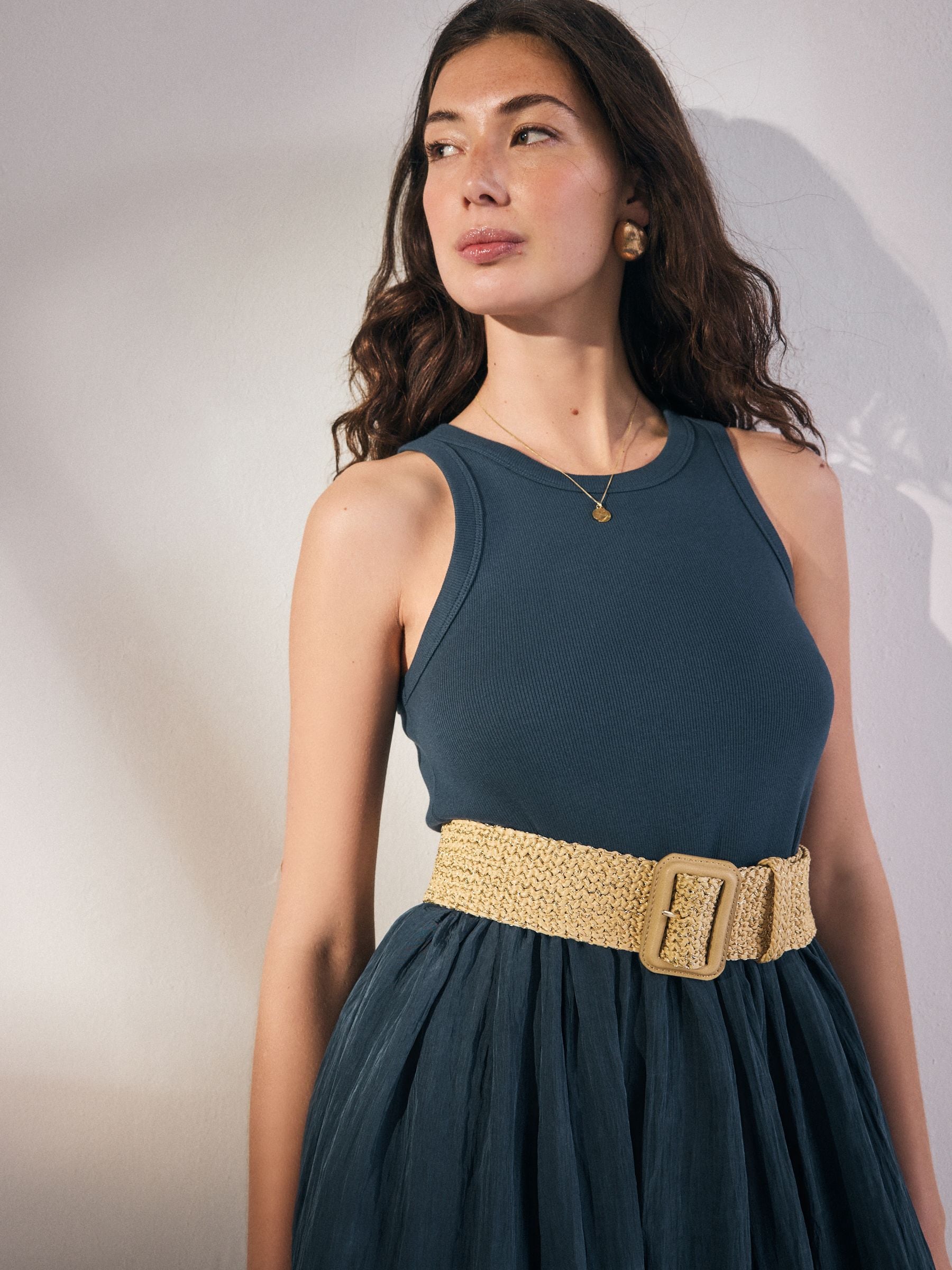 Naturel/goud - Wide Raffia Effect Belt