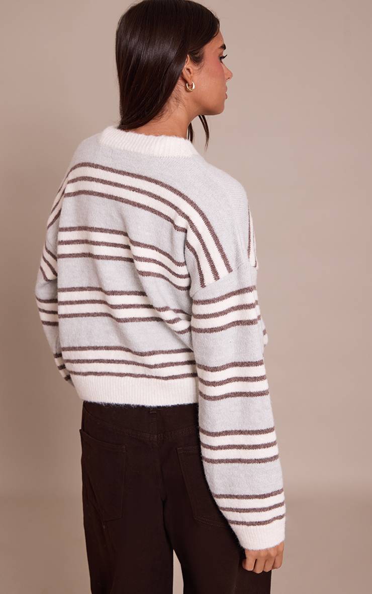 Gris Cardigan Rayé En Mélange De Laine