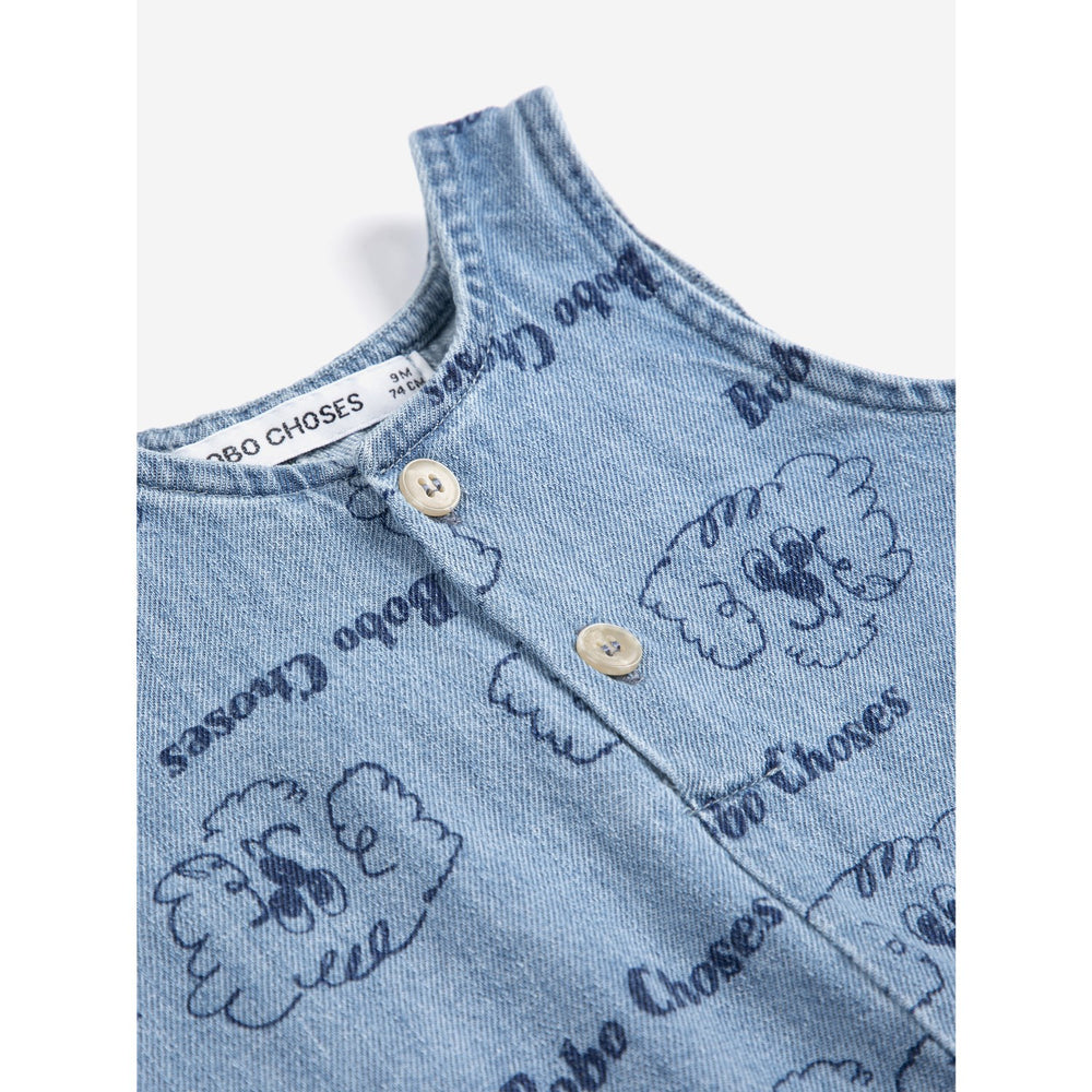 Køb Bobo Choses Light Blue Pickles The Dog All Over Denim Playsuit