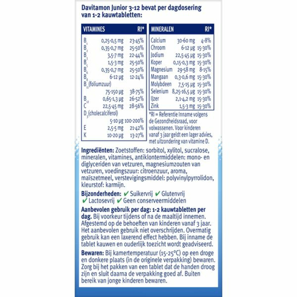 2x Davitamon Junior 3+ Kauwvitamines Framboos60 kauwtabletten