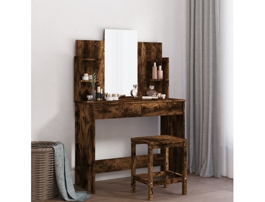 VIDAXL - Coiffeuse avec miroir chêne fumé 96x39x142 cm