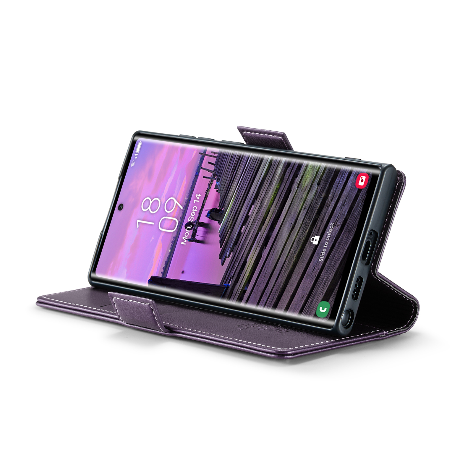 Samsung Galaxy S25 Ultra Leder Tasche Flip Wallet Etui mit Kartenfächern Litchi Look (RFID Schutz) - Violett