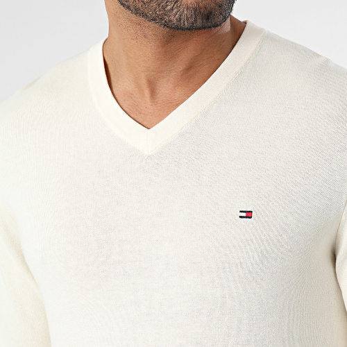 Pull Col V Classic Cotton 2022 Beige