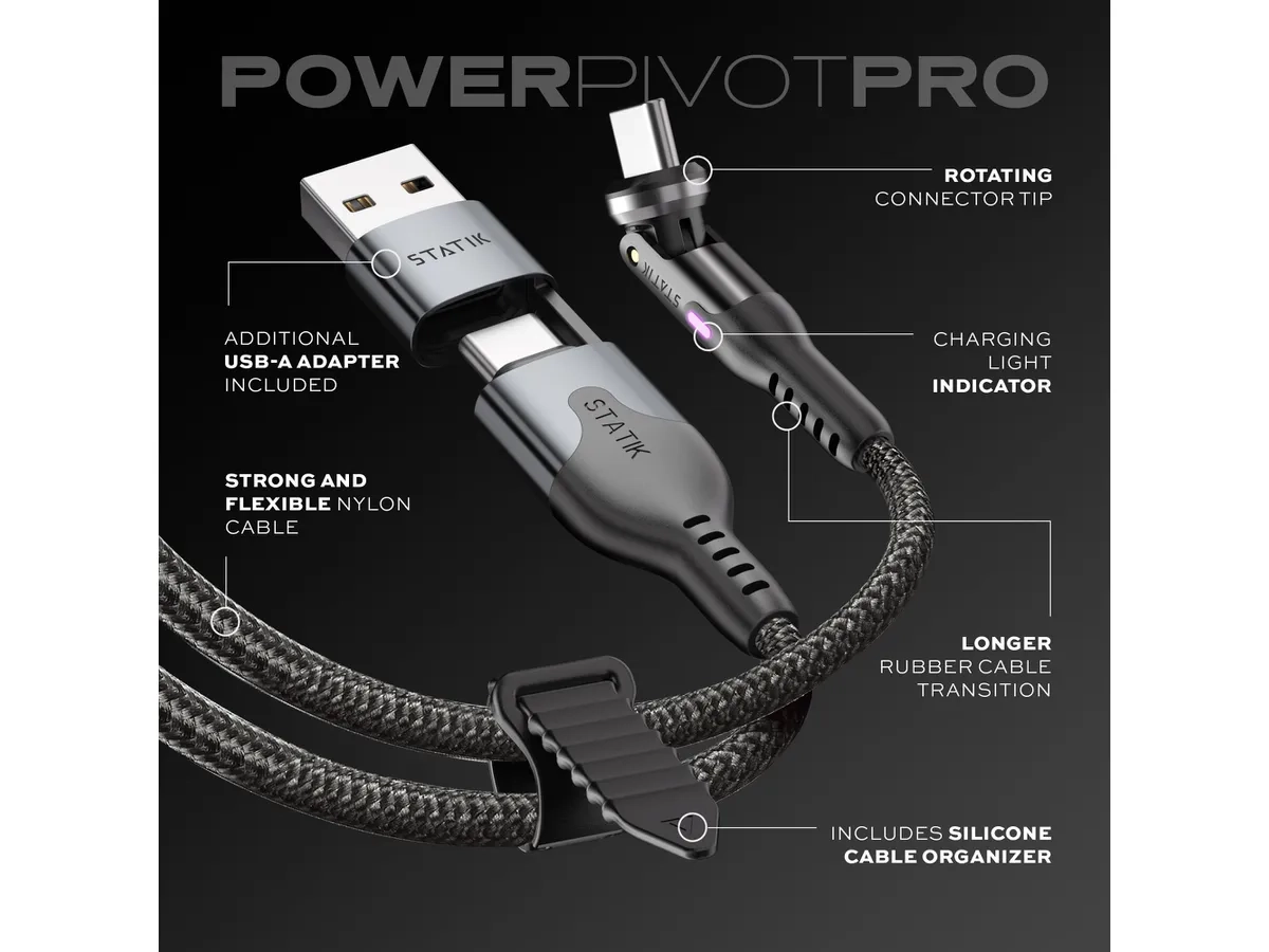 (2m) 100W USB C auf USB C / USB A PowerPivot Pro Nylon Ladekabel (PUP-0455-6FT-CC) - Schwarz