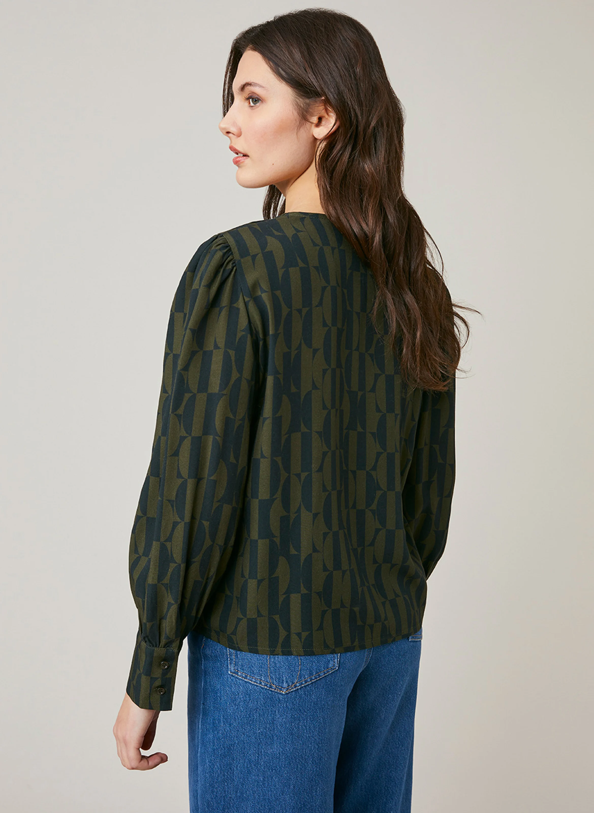 FIDJI - Blouse col rond imprimée | Kaki
