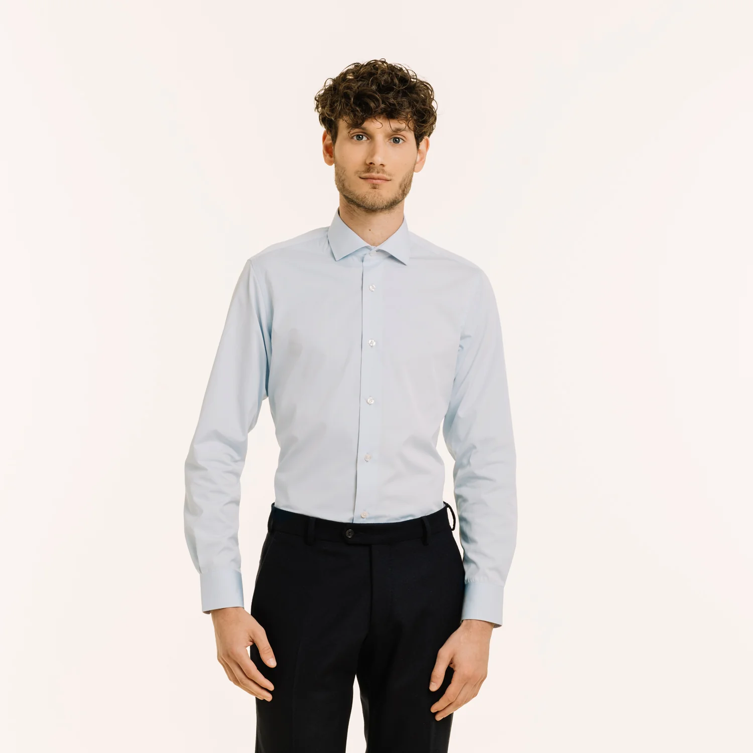 Sky blue double-twisted poplin shirt