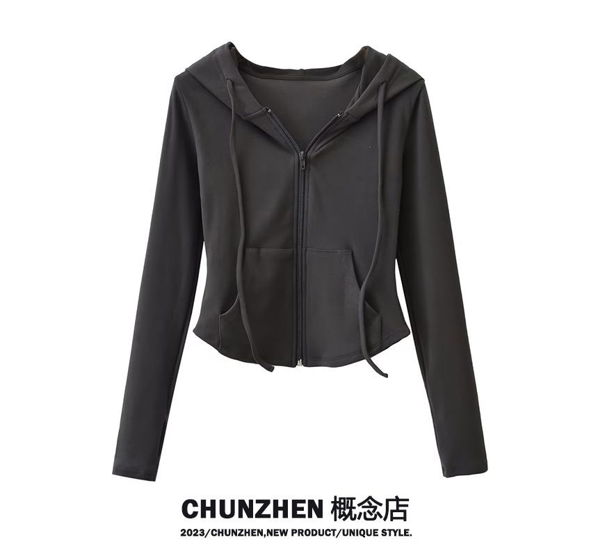 Fatankora - Effen cropped hoodie met rits